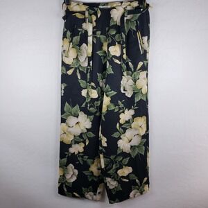Tommy Bahama Pants Women's 4 Black Floral Silk Side Zipper Belted Hawaiian Pants